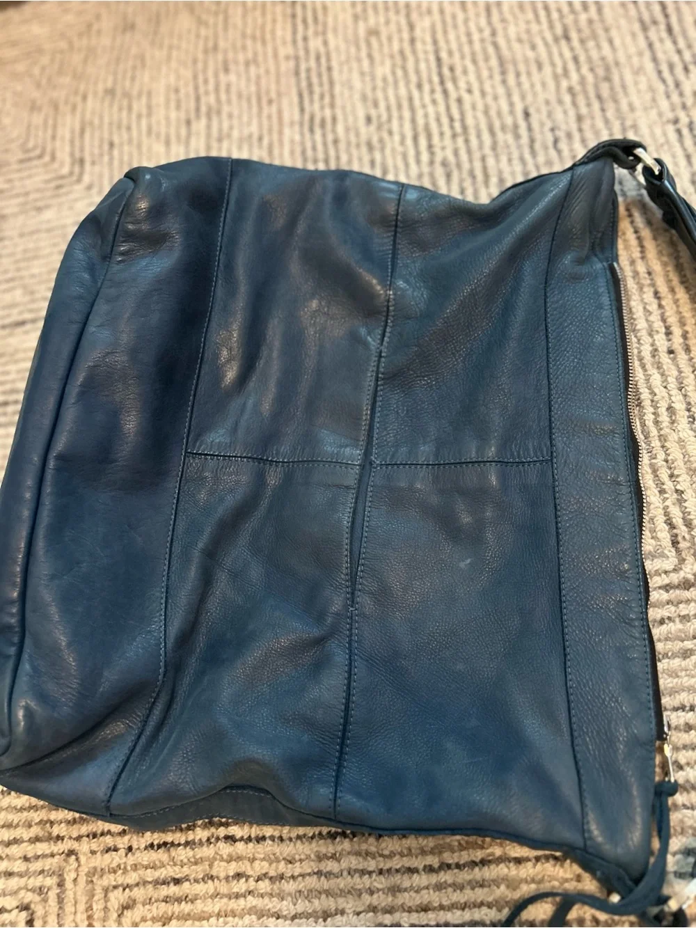 Tylie Malibu Blue Leather Hobo Bag Large Shoulder Bag Boho Slouchy